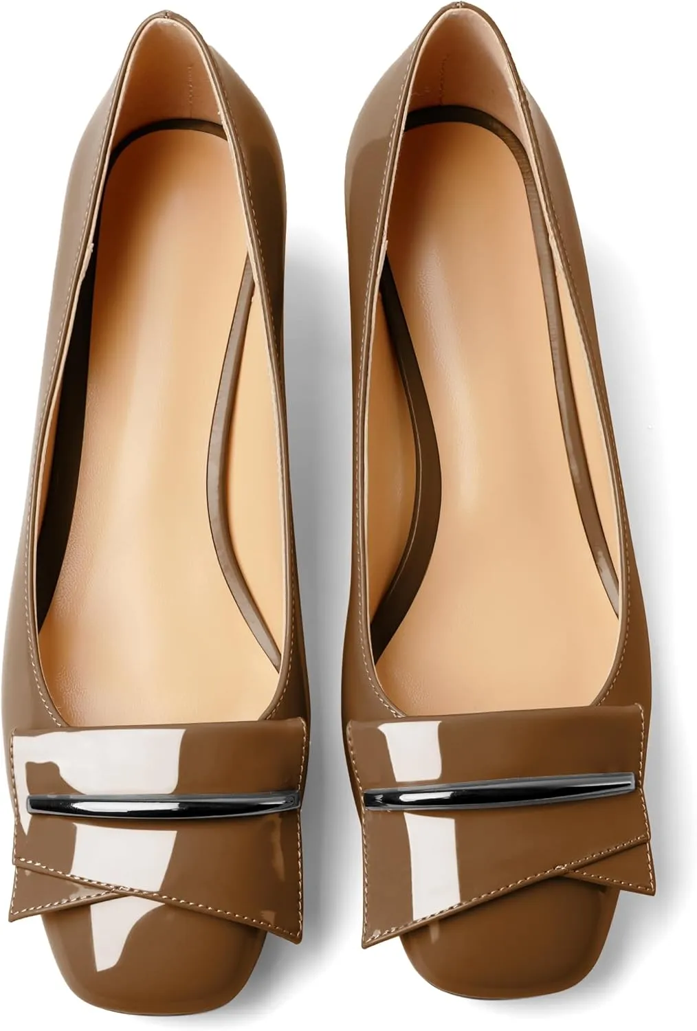 AUMOTED Women's Chunky Low Block Heels Closed Toe Dress Pumps Shoes Square Toe Heels Slip On 2 Inch Patent Buckle Bow Pumps