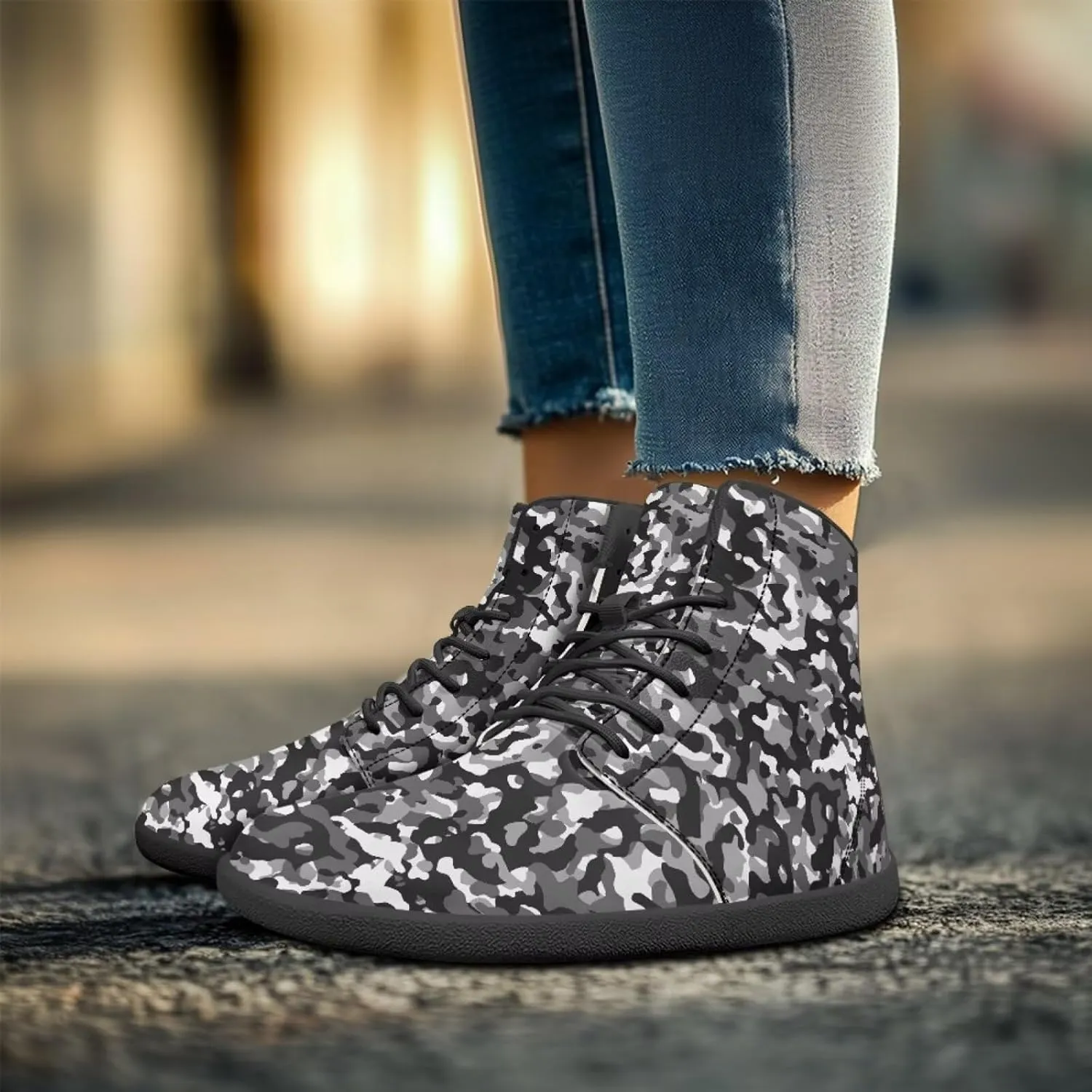Classic Camo Unisex High top Sneakers Womens Classic High Tops Leather Shoes Wide Toe Barefoot Sneakers for Men