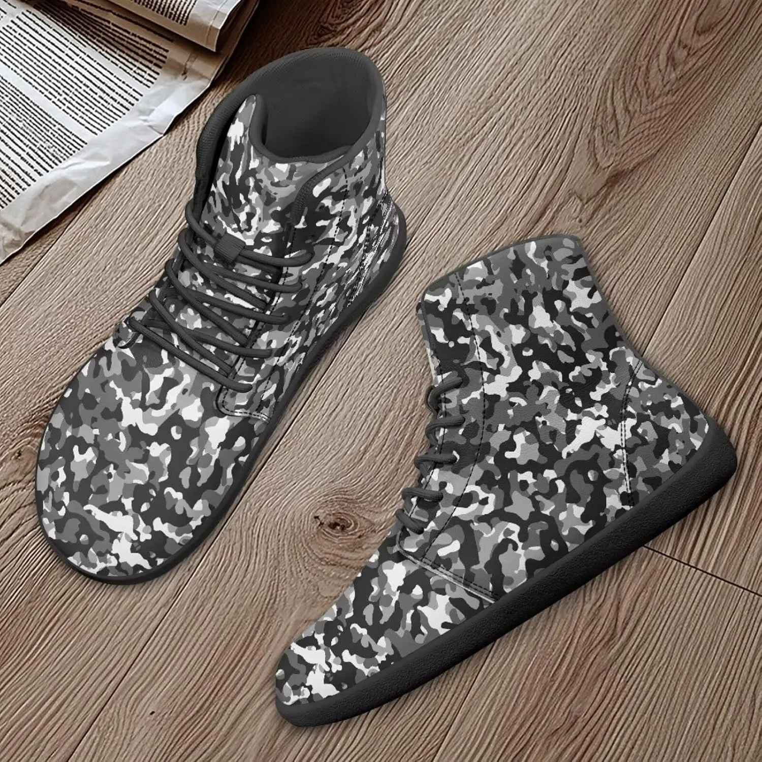 Classic Camo Unisex High top Sneakers Womens Classic High Tops Leather Shoes Wide Toe Barefoot Sneakers for Men