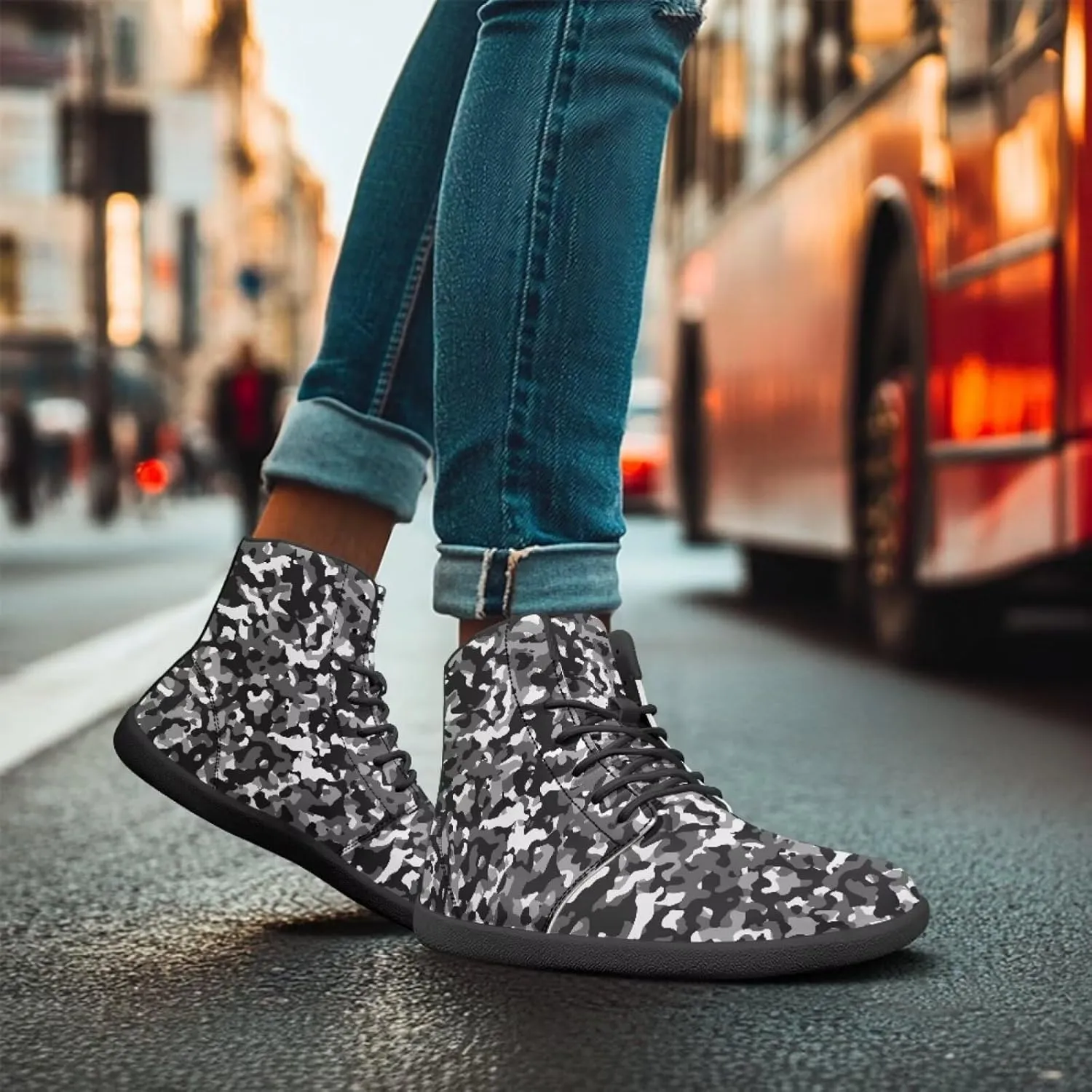 Classic Camo Unisex High top Sneakers Womens Classic High Tops Leather Shoes Wide Toe Barefoot Sneakers for Men