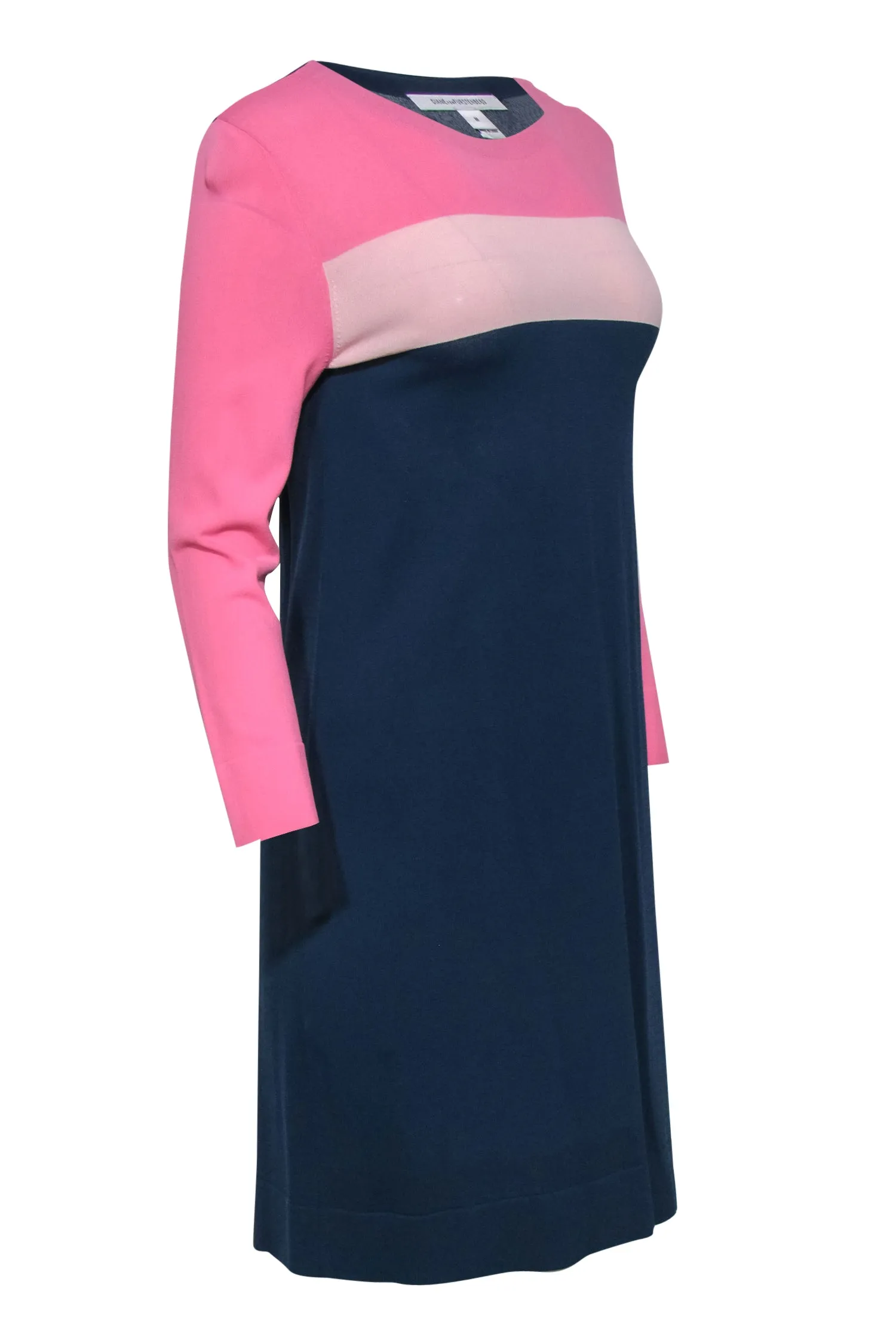 Diane von Furstenberg - Navy & Pink Knit Long Sleeve Dress Sz M