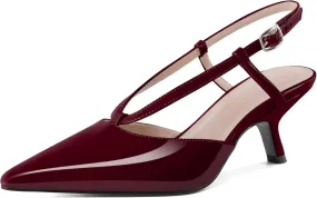 Eldof Womens Kitten Heel Pointed Toe Slingback Slip On Pumps Shoes Women Dress Low Heels 2.5 Inches