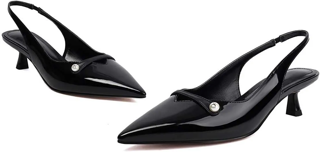 FIFSY Women Kitten Heels Slingback Heels for Women Pointed Colsed Toe Low Stietto Heels Ankle Strap Pumps Party with Dress Shoes