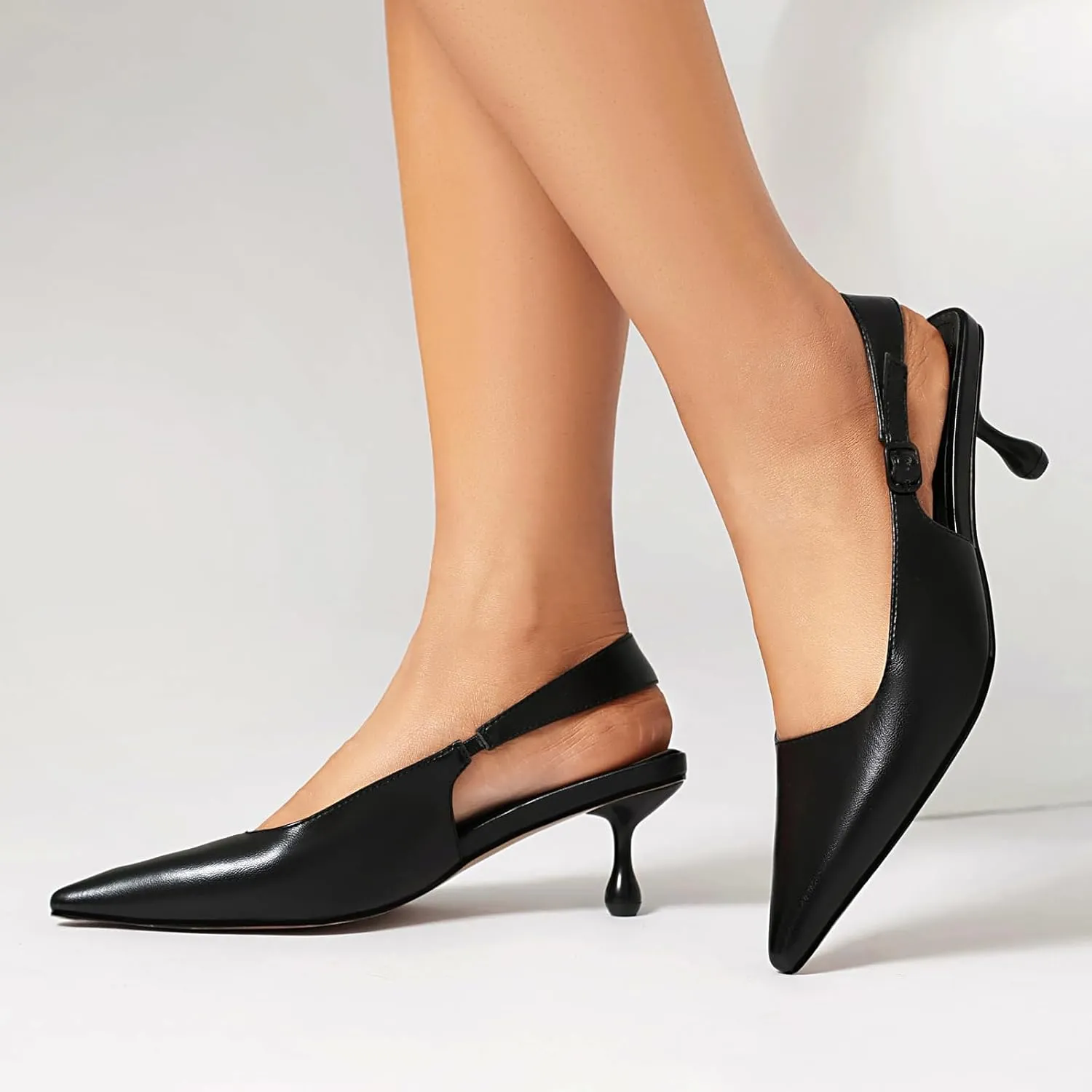 FIFSY Women Kitten Heels Slingback Heels for Women Pointed Colsed Toe Low Stietto Heels Ankle Strap Pumps Party with Dress Shoes