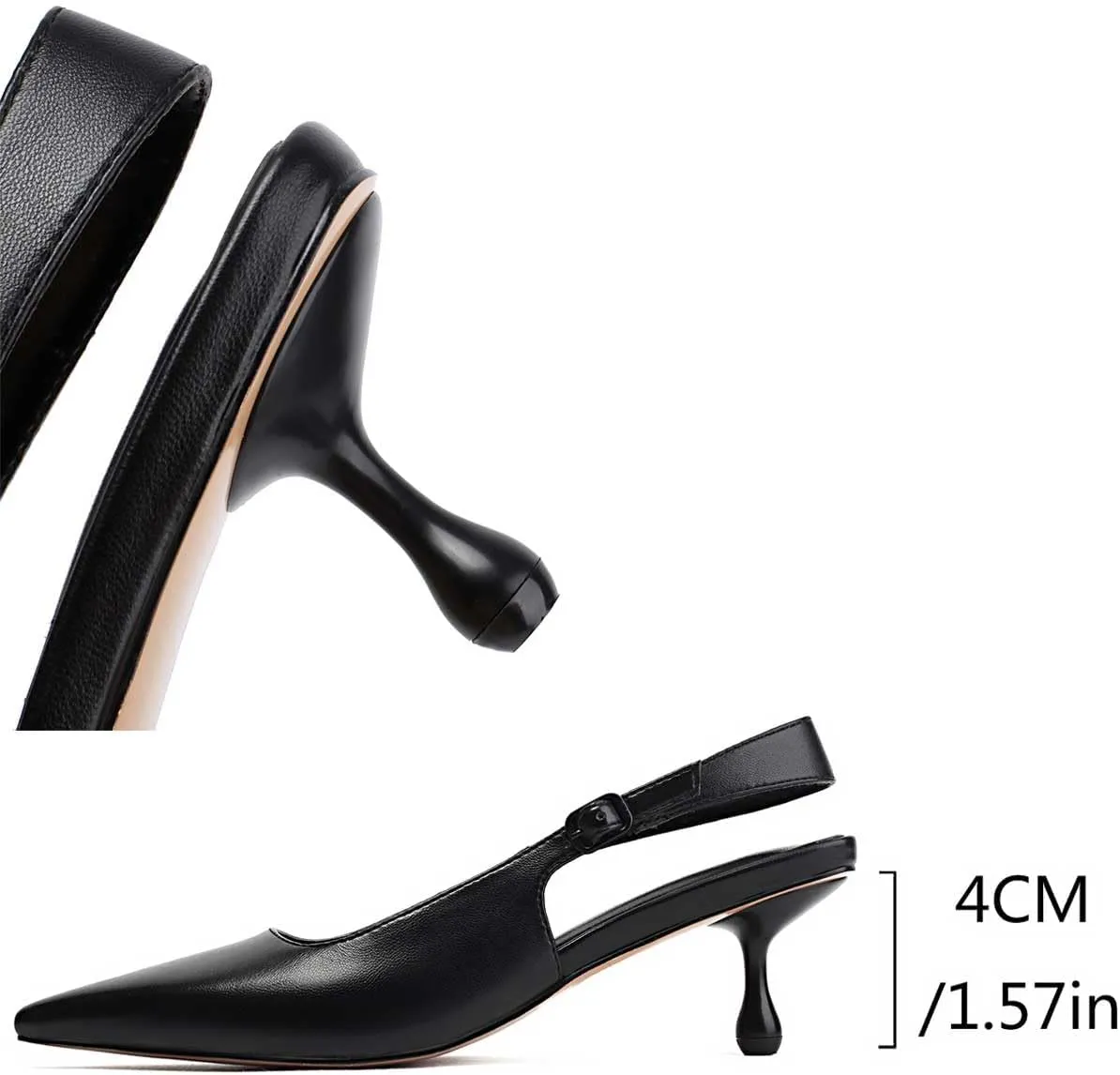 FIFSY Women Kitten Heels Slingback Heels for Women Pointed Colsed Toe Low Stietto Heels Ankle Strap Pumps Party with Dress Shoes