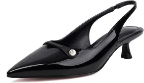 FIFSY Women Kitten Heels Slingback Heels for Women Pointed Colsed Toe Low Stietto Heels Ankle Strap Pumps Party with Dress Shoes