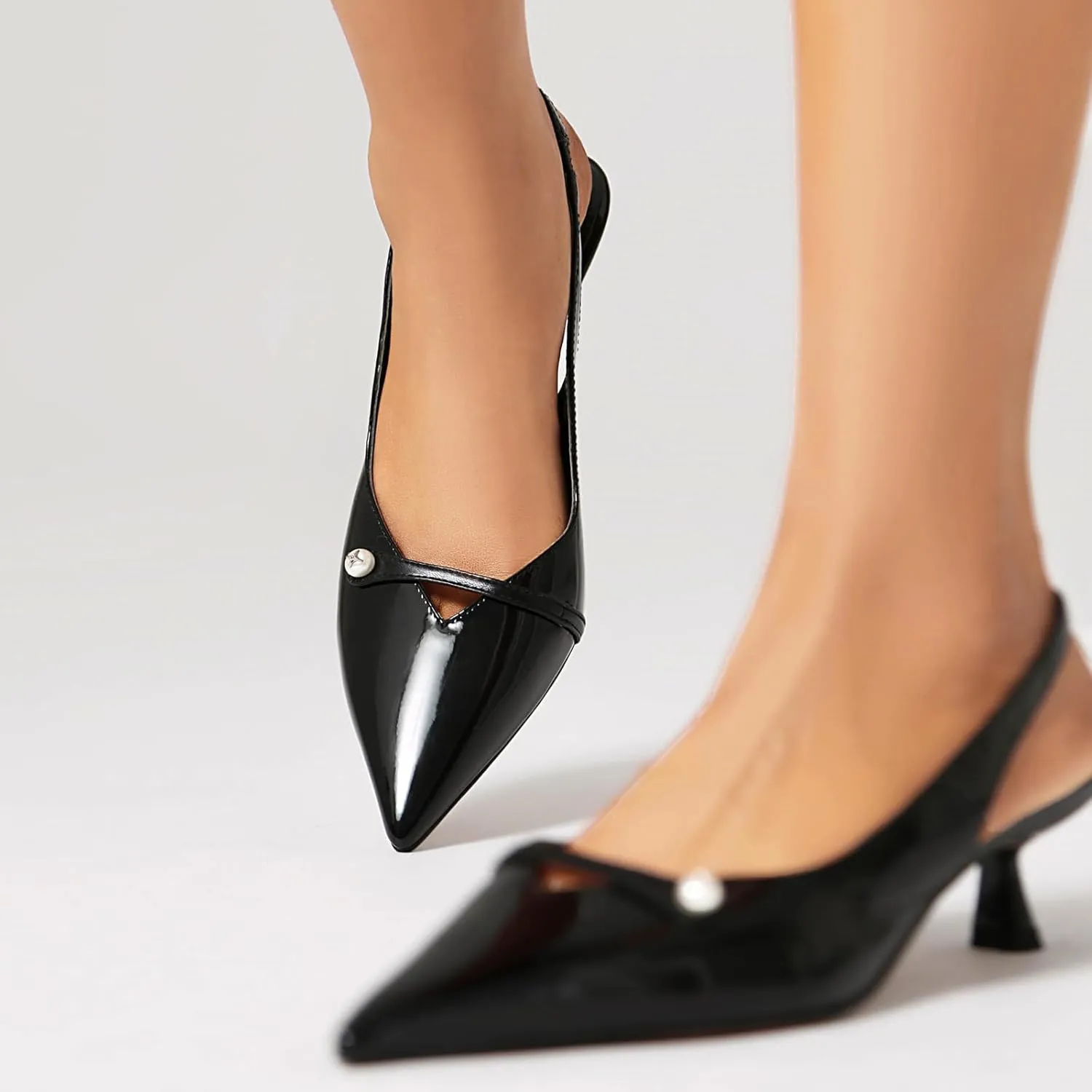 FIFSY Women Kitten Heels Slingback Heels for Women Pointed Colsed Toe Low Stietto Heels Ankle Strap Pumps Party with Dress Shoes