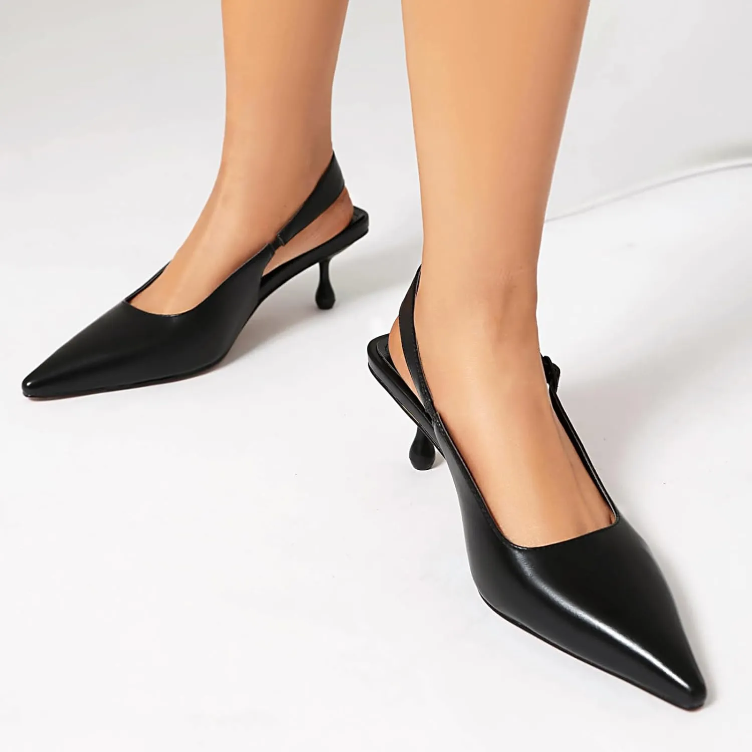 FIFSY Women Kitten Heels Slingback Heels for Women Pointed Colsed Toe Low Stietto Heels Ankle Strap Pumps Party with Dress Shoes