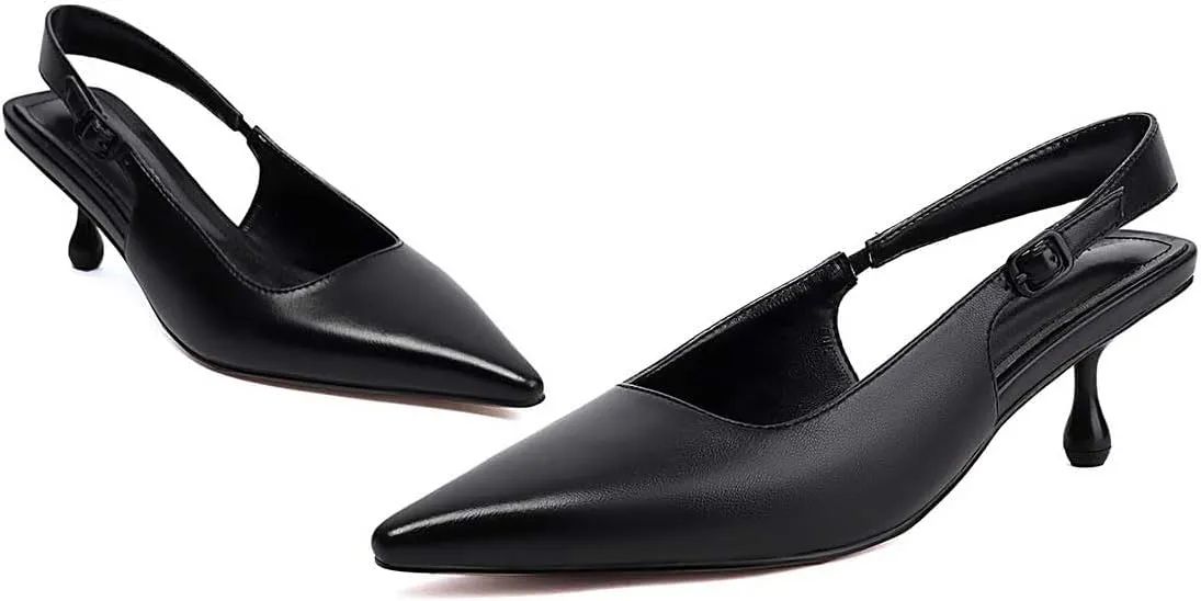 FIFSY Women Kitten Heels Slingback Heels for Women Pointed Colsed Toe Low Stietto Heels Ankle Strap Pumps Party with Dress Shoes