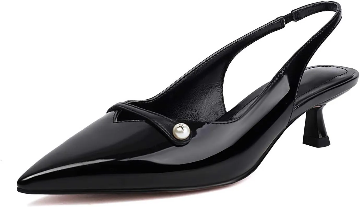FIFSY Women Kitten Heels Slingback Heels for Women Pointed Colsed Toe Low Stietto Heels Ankle Strap Pumps Party with Dress Shoes