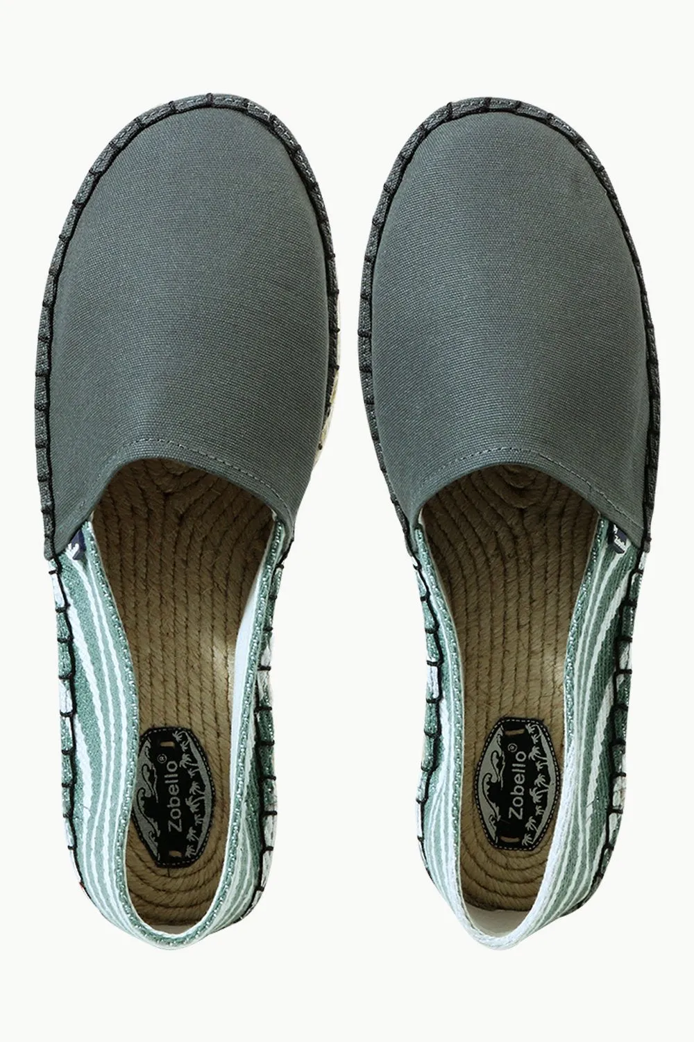 Green Canvas Striped Heel Espadrilles