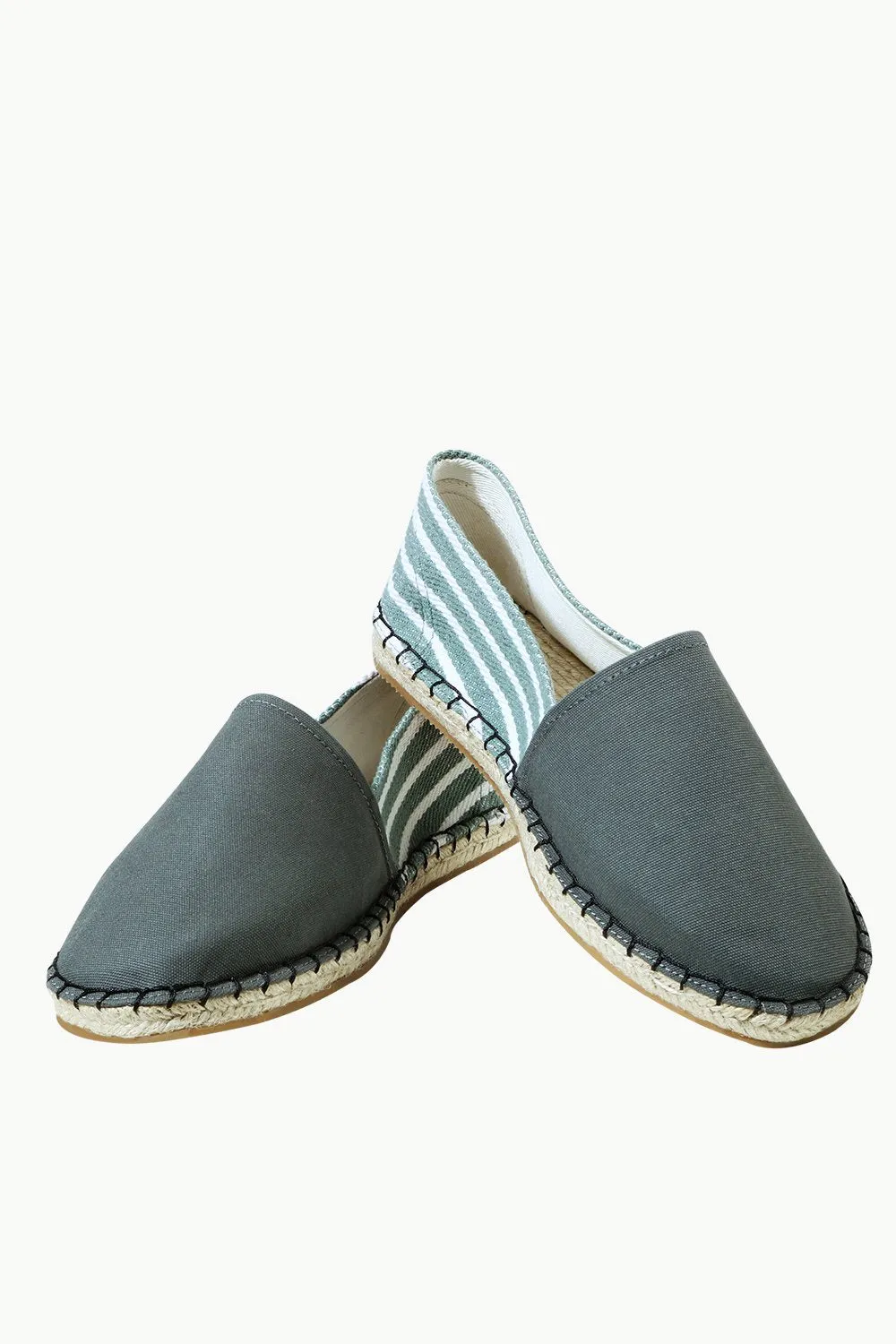 Green Canvas Striped Heel Espadrilles