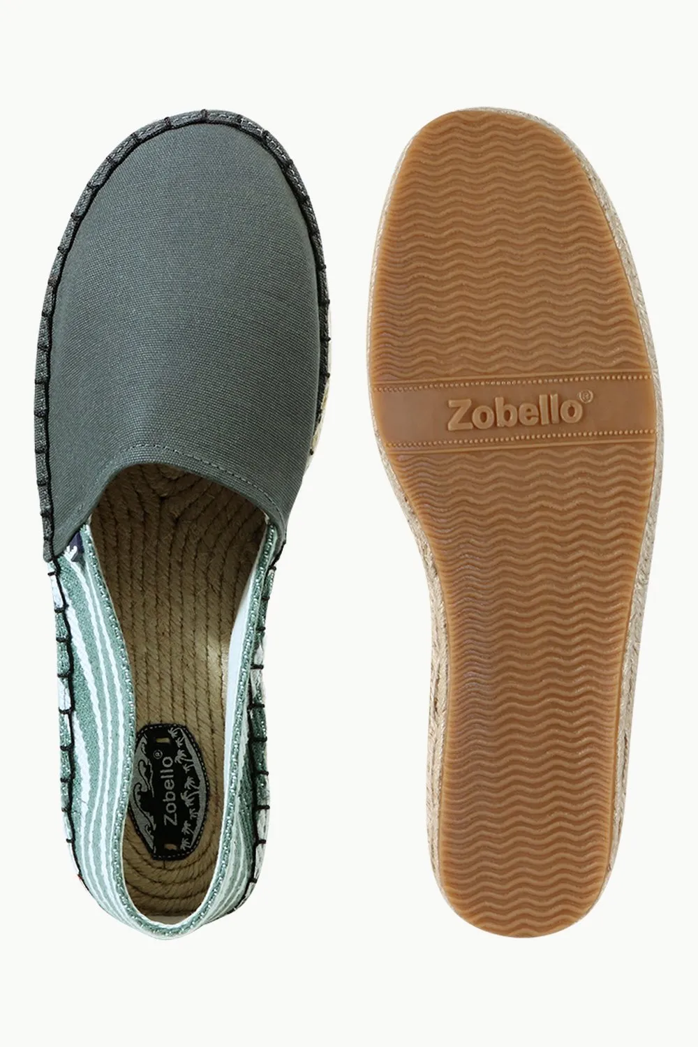 Green Canvas Striped Heel Espadrilles