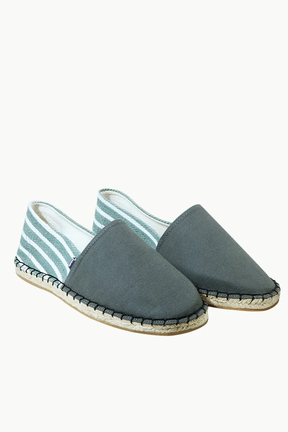 Green Canvas Striped Heel Espadrilles