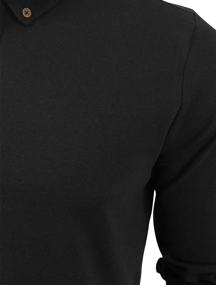 Howell Long Sleeve Polo Shirt in Ink Black