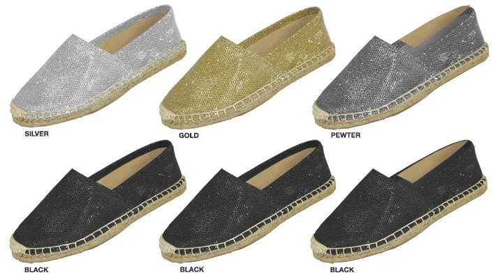 ladies metallic mesh espadrilles with jute bottom Case of 36