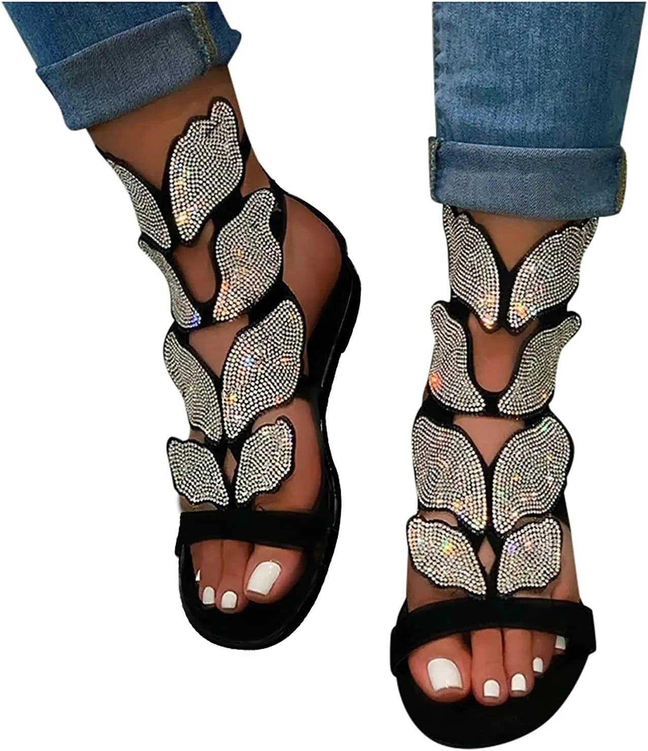 Masbird Sandals for Women Casual Summer Women's Sandals Solid Platform Buckle Strap Dressy Sandals Open-Toe Beach Sandals