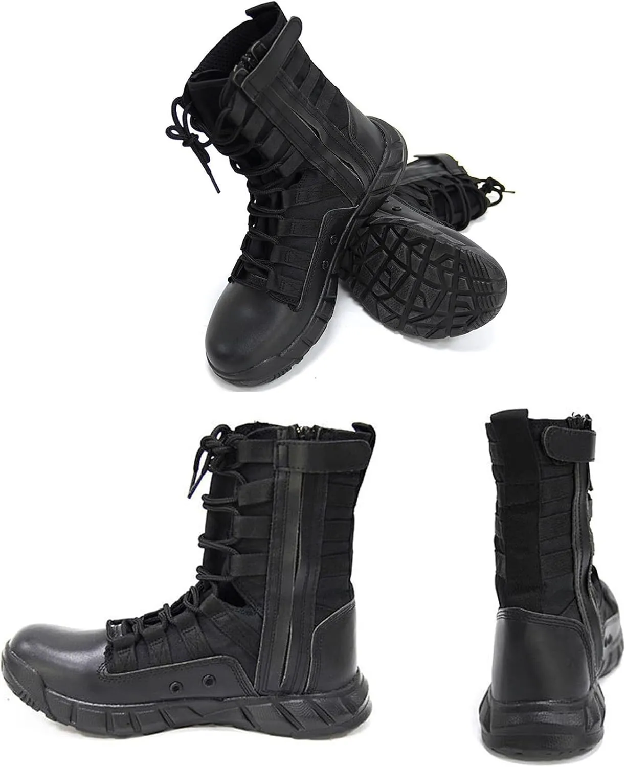Men's Military Work Boots Lightweight Side Zipper Motorcycle Combat Boots For Men