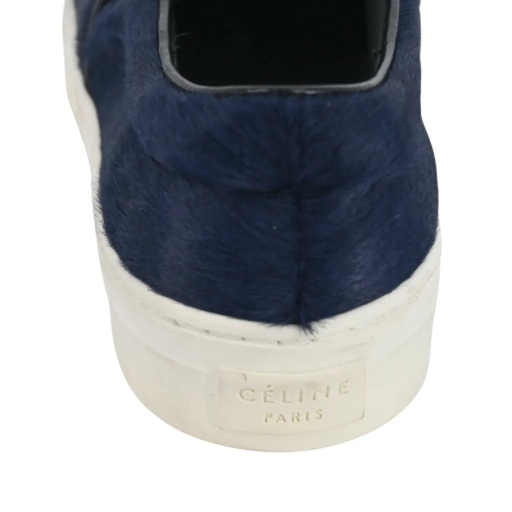 Navy Ponyhair Slip-On Sneakers