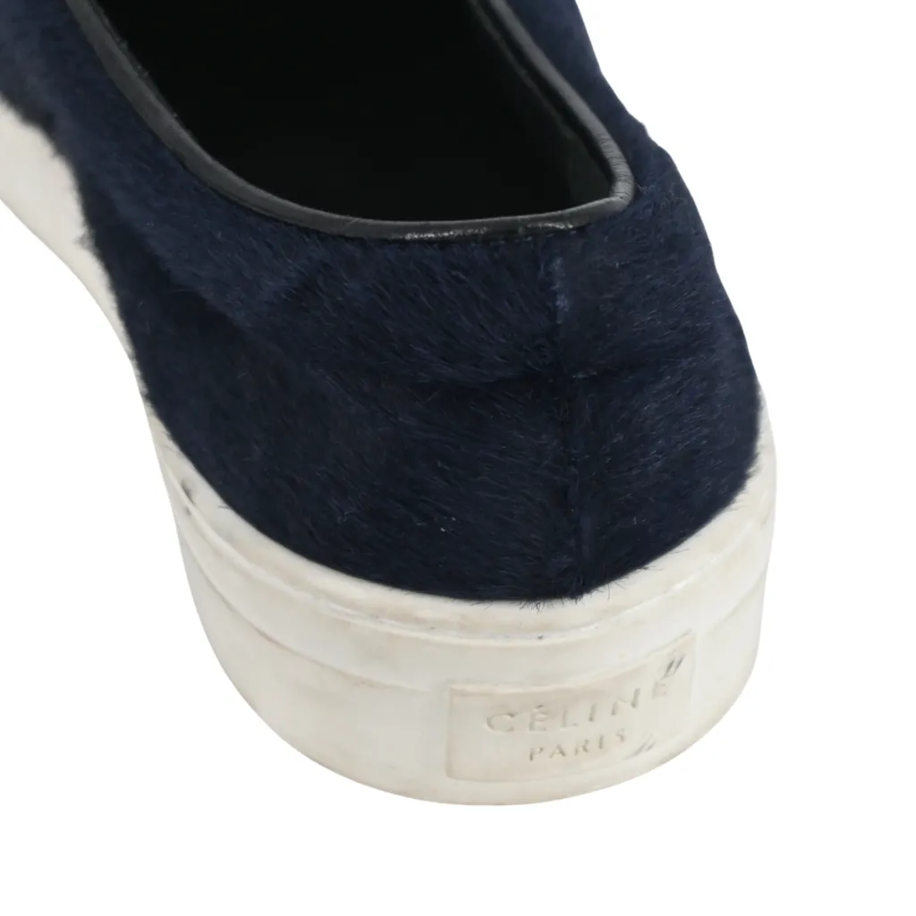 Navy Ponyhair Slip-On Sneakers