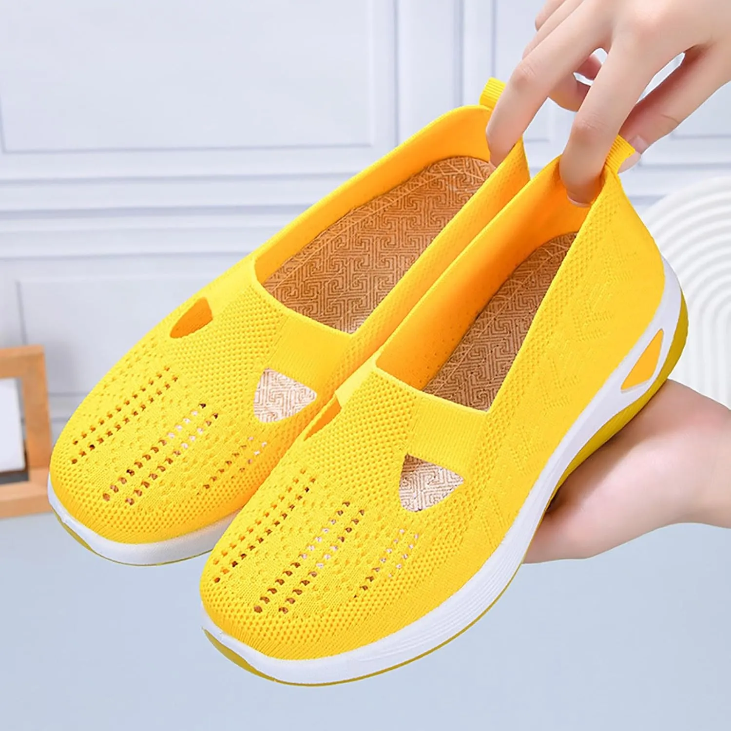Orthopedic Shoes for Women 2025 New Women's Woven Non Slip Work Shoes Women Wide Feet Casual Slip On Shoes Black Platform Sneaker Slip On Tennis Shoe White Loafers