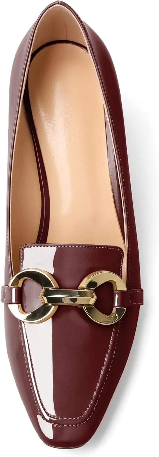 Soireelady Block Heels for Women|Square Toe Chunky Heels| Mid Block Heel Pumps|Retro Metal Chain Heels|Classic Slip-On Loafer Shoes|Dressy Pumps for Party Wedding Evening and Office