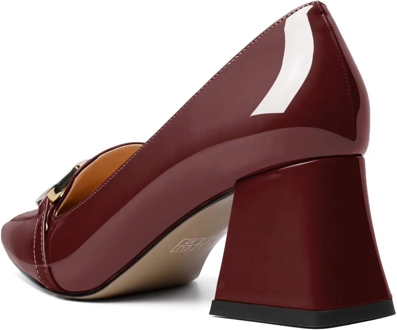 Soireelady Block Heels for Women|Square Toe Chunky Heels| Mid Block Heel Pumps|Retro Metal Chain Heels|Classic Slip-On Loafer Shoes|Dressy Pumps for Party Wedding Evening and Office