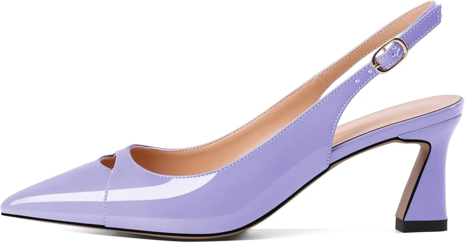Soireelady Womens Kitten Heels Slingback Low Heel Closed Pointed Toe Pumps Comfort Fashion Dress Shoes Patent Leather 2.5 Inches