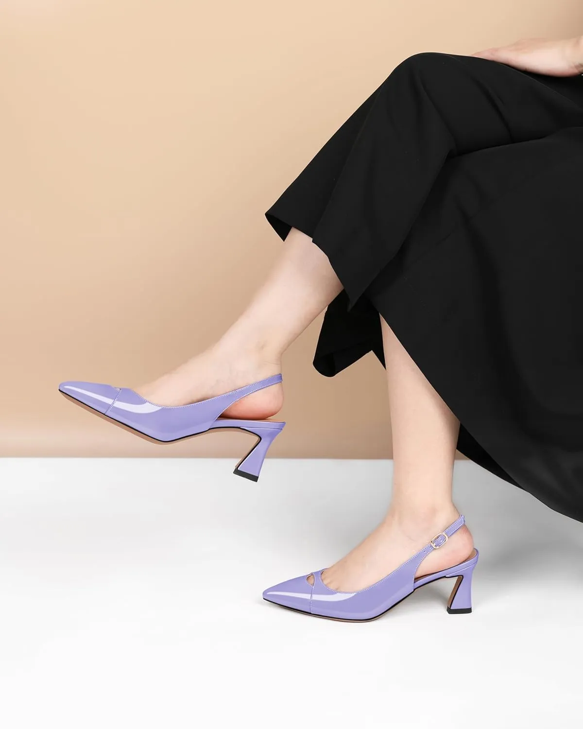 Soireelady Womens Kitten Heels Slingback Low Heel Closed Pointed Toe Pumps Comfort Fashion Dress Shoes Patent Leather 2.5 Inches