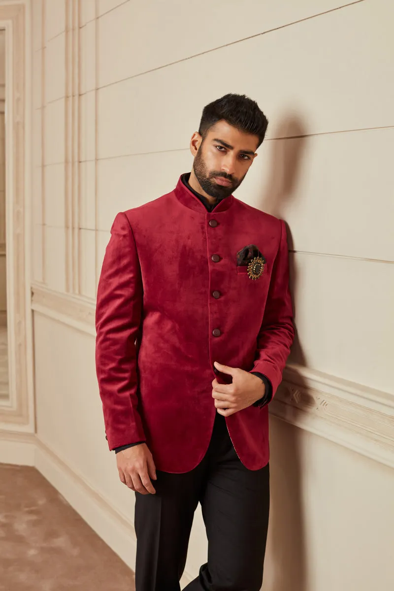 Velvet Kantha Stitch Bandhgala