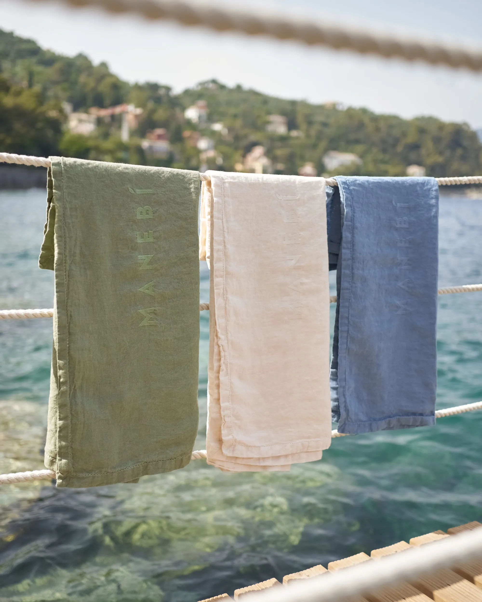 Washed Linen Beach Towel - MNK13 - Embroidered Logo Indigo