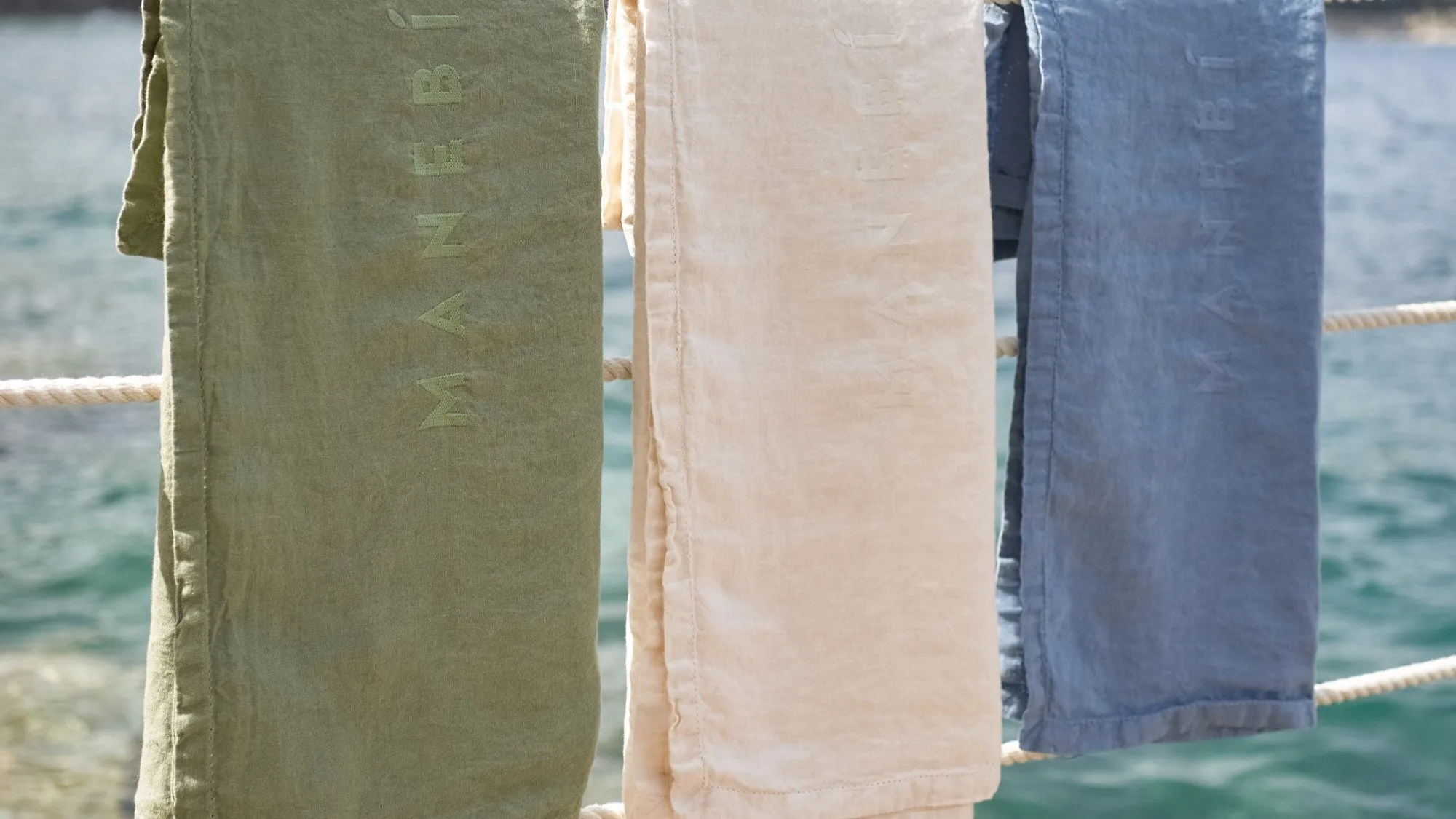 Washed Linen Beach Towel - MNK13 - Embroidered Logo Indigo