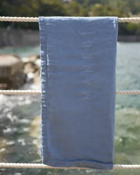 Washed Linen Beach Towel - MNK13 - Embroidered Logo Indigo