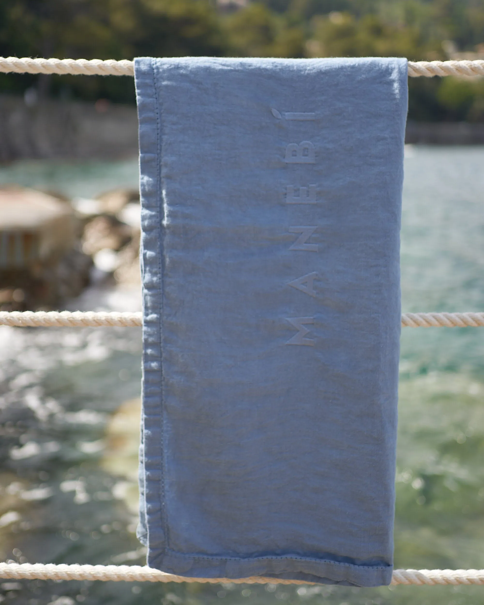Washed Linen Beach Towel - MNK13 - Embroidered Logo Indigo