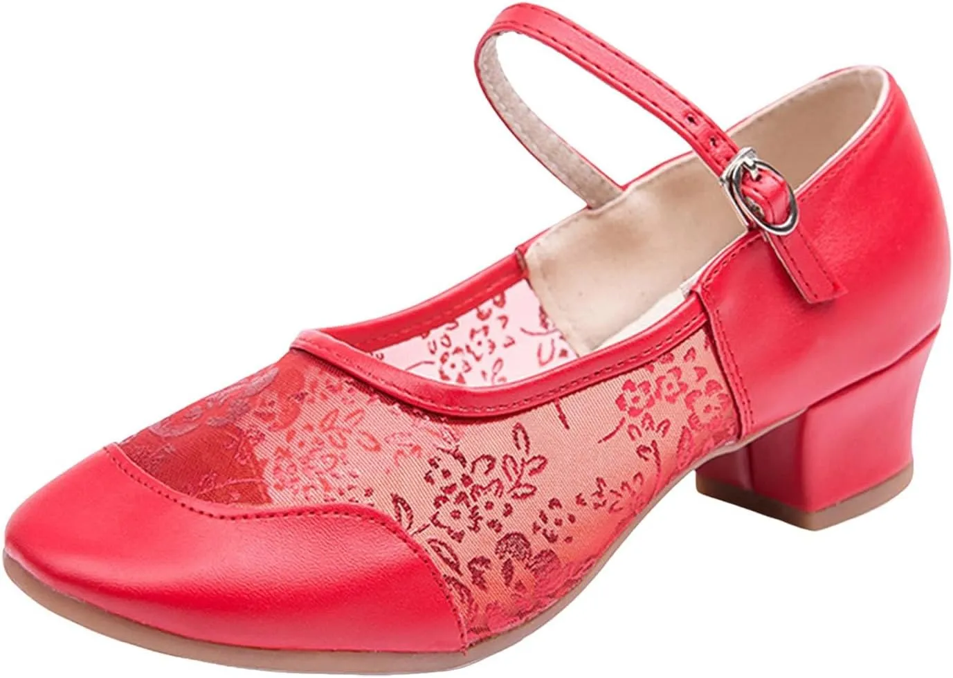 Women's Dress Shoes Women's Middle Heel Mesh Latin Dance Shoes Single Shoe Dance