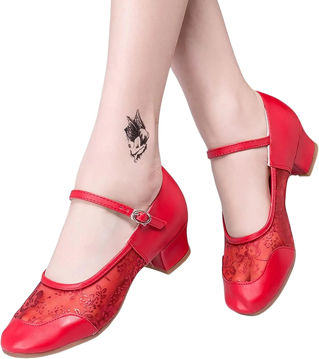 Women's Dress Shoes Women's Middle Heel Mesh Latin Dance Shoes Single Shoe Dance