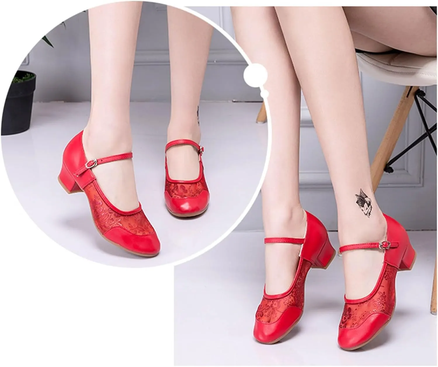 Women's Dress Shoes Women's Middle Heel Mesh Latin Dance Shoes Single Shoe Dance