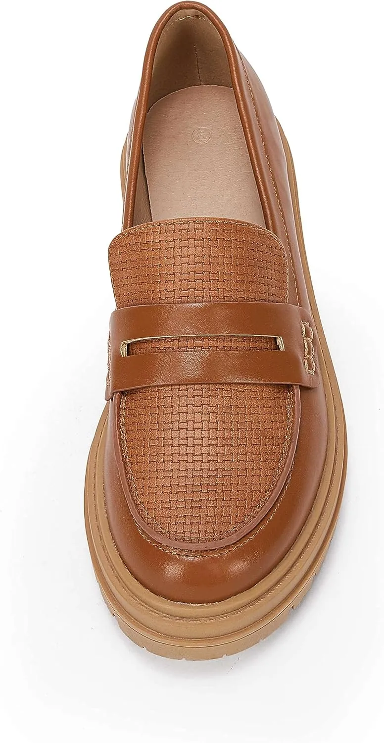 Women's Platform Penny Loafers Comfort Chunky Heel Slip On Business Work Dress Shoes