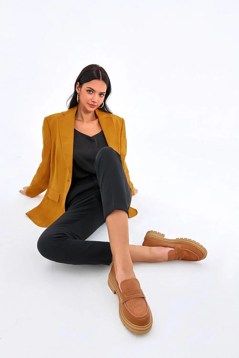Women's Platform Penny Loafers Comfort Chunky Heel Slip On Business Work Dress Shoes