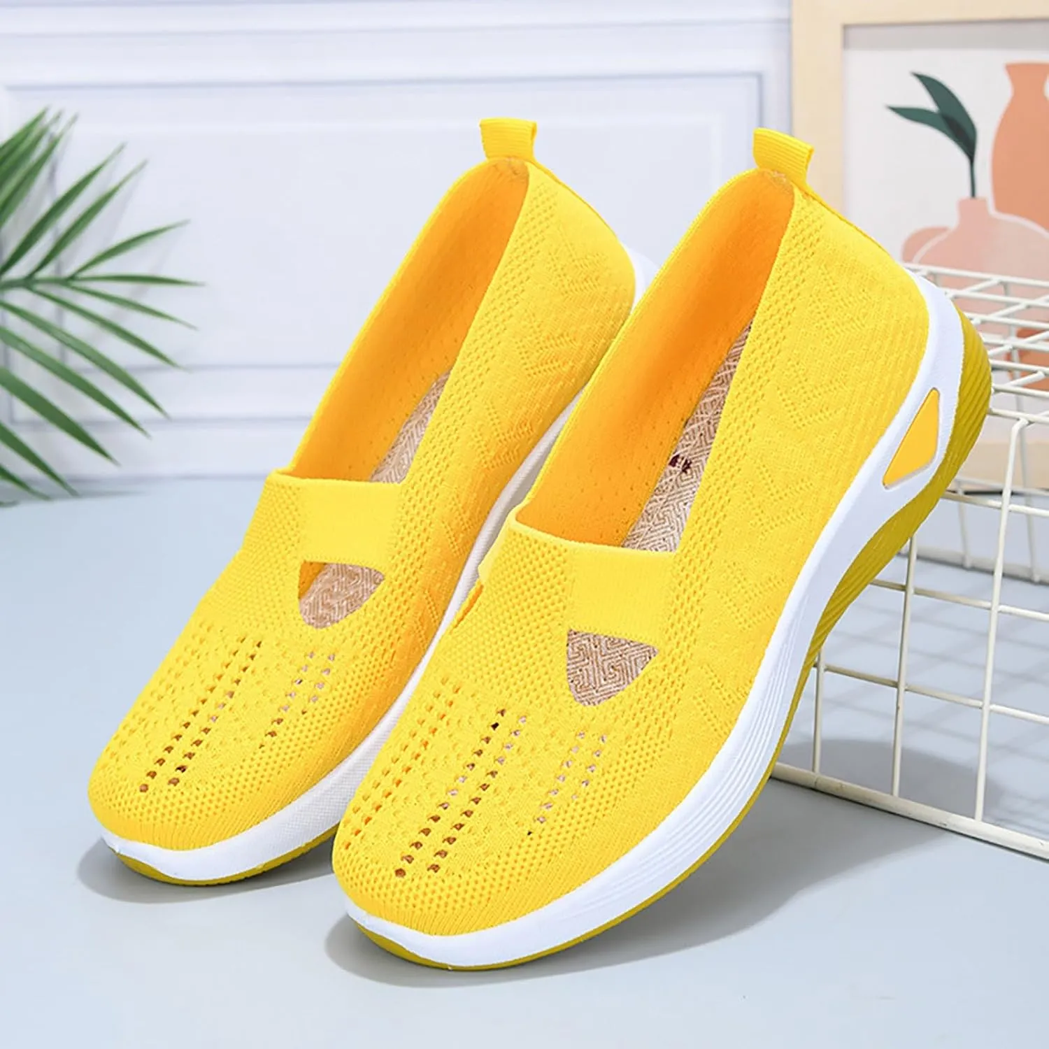 Women's Woven Orthopedic Breathable Soft Shoes Non Slip Work Shoes Women Food Service Casual Shoes Slip On Slip On Sneakers Black Tennis Shoe White Loafers